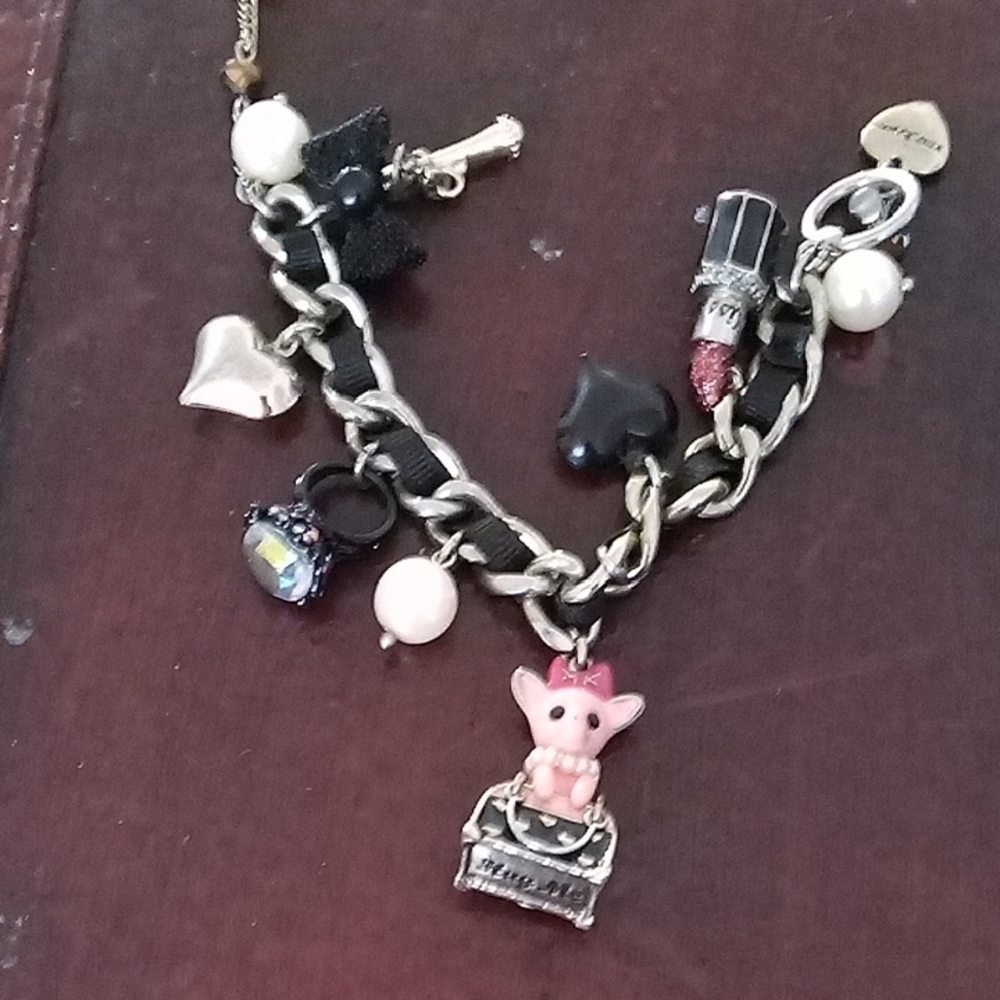 Betsey Johnson Black and Pink Charm Bracelet